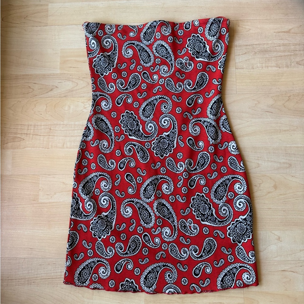 Paisley Strapless Red Dress